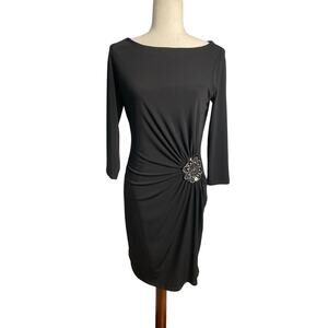 Jones Studio 3/4 sleeve black sheath dress embroider sequin detail womens size 8